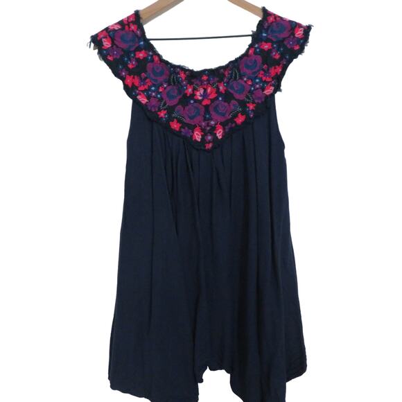 Free People Womens Sz XS Navy Blue Pink In The Flowers Embroidered Swing Dress - Picture 1 of 8